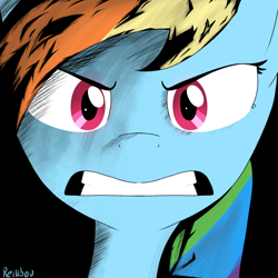 Size: 3000x3000 | Tagged: safe, artist:reinbou, imported from derpibooru, rainbow dash, pegasus, pony, angry, black background, simple background, solo