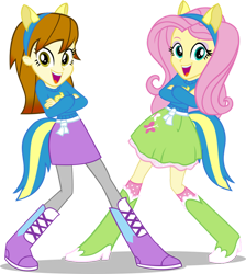 Size: 846x945 | Tagged: safe, artist:deathnyan, imported from derpibooru, fluttershy, oc, human, equestria girls, boots, clothes, headband, helping twilight win the crown, jacket, polka dot socks, shoes, simple background, socks, solo, transparent background