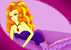 Size: 1023x721 | Tagged: safe, artist:javira-butterfly, imported from derpibooru, adagio dazzle, human, equestria girls, 2017, bare shoulders, breasts, female, gem, looking at you, old art, siren gem, sleeveless, solo, strapless, sultry pose