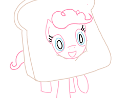 Size: 1300x1000 | Tagged: safe, artist:purblehoers, imported from derpibooru, pinkie pie, earth pony, pony, bread, bread head, female, food, looking at you, mare, ms paint, raised hoof, simple background, smiling, solo, white background