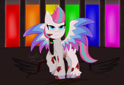 Size: 1356x932 | Tagged: safe, artist:ismazhecat, imported from derpibooru, zipp storm, pegasus, pony, fanfic:rainbow factory, blood, blood stains, crossover, fanfic art, female, g5, mare, spread wings