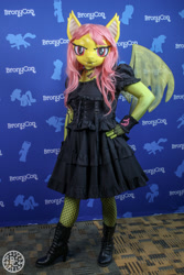 Size: 1500x2250 | Tagged: safe, artist:bramble bunny, imported from derpibooru, fluttershy, anthro, human, bronycon, bronycon 2018, boots, clothes, cosplay, costume, flutterbat, high heel boots, irl, irl human, photo, shoes, solo