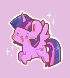 Size: 1080x1200 | Tagged: safe, artist:typhwosion, imported from derpibooru, twilight sparkle, alicorn, pony, blushing, chibi, flying, happy, open mouth, open smile, smiling, solo, sparkles, spread wings, twilight sparkle (alicorn), wings