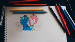 Size: 4080x2304 | Tagged: safe, artist:axelp, imported from derpibooru, princess celestia, princess luna, simple background, traditional art, young celestia, young luna