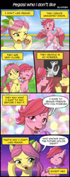 Size: 800x2020 | Tagged: safe, artist:uotapo, imported from derpibooru, earth pony, pegasus, pony, ^^, anakin skywalker, beanie, beret, blushing, bow, chest fluff, comic, dialogue, duo, duo female, eyes closed, female, frenemies, g5, hair bow, hat, jewelry, lesbian, mare, necklace, one eye closed, open mouth, open smile, personal space invasion, posey bloom, poseywind, shipping, smiling, speech bubble, star wars, star wars: attack of the clones, sweat, sweatdrop, tail, tail bow, tsundere, unshorn fetlocks, wind, windswept mane, windy (g5)