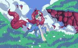 Size: 1560x960 | Tagged: safe, artist:terrafomer, imported from derpibooru, autumn blaze, kirin, limited palette, pixel art, smiling, solo