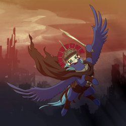 Size: 2160x2160 | Tagged: safe, artist:noxington, imported from derpibooru, oc, oc:blue shadow, pegasus, pony, armor, cloak, clothes, roman, ruins, solo, wip