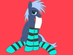 Size: 1280x960 | Tagged: artist needed, safe, imported from derpibooru, oc, oc only, oc:blue shadow, pegasus, pony, clothes, red background, simple background, socks, solo, striped socks