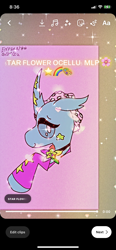 Size: 828x1792 | Tagged: safe, artist:enperry88, imported from derpibooru, ocellus, changedling, changeling, cute, cute smile, female, floppy ears, jewelry, necklace, pink background, rainbow, raised hoof, shy, shy smile, simple background, smiling, sparkles, stars, sticker