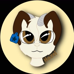 Size: 1559x1559 | Tagged: safe, artist:kjell-harmony13, derpibooru exclusive, imported from derpibooru, oc, oc only, oc:hazel bloons, goat, brown eyes, bust, ear tag, eyes open, horns, male, portrait, simple background, solo