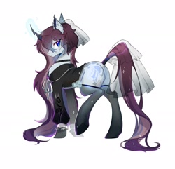 Size: 1884x1819 | Tagged: safe, artist:dreamsugar, imported from derpibooru, oc, oc only, pony, unicorn, butt, clothes, female, horn, looking at you, looking back, looking back at you, magic, magic aura, mare, plot, see-through, simple background, solo, underhoof, white background