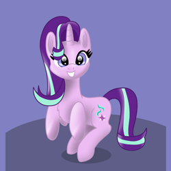 Size: 2048x2048 | Tagged: safe, artist:platinumdrop, imported from derpibooru, starlight glimmer, pony, unicorn, cute, female, glimmerbetes, grin, high res, looking at you, mare, purple background, simple background, smiling, smiling at you, solo