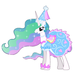 Size: 1117x1082 | Tagged: safe, artist:mixermike622, imported from derpibooru, princess celestia, alicorn, pony, background removed, bow, clothes, dress, ear piercing, froufrou glittery lacy outfit, happy, hat, hennin, jewelry, necklace, open mouth, piercing, princess, simple background, smiling, solo, transparent background