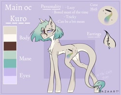 Size: 1272x1000 | Tagged: safe, artist:thelazyponyy, imported from derpibooru, oc, oc only, oc:kuro, earth pony, pony, chest fluff, ear fluff, ear piercing, earring, jewelry, leonine tail, piercing, reference sheet, solo, tail