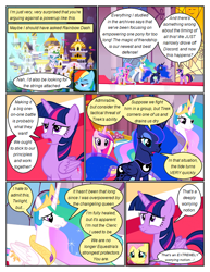 Size: 612x792 | Tagged: safe, artist:newbiespud, edit, edited screencap, imported from derpibooru, screencap, fluttershy, princess cadance, princess celestia, princess luna, rainbow dash, twilight sparkle, alicorn, pegasus, pony, comic:friendship is dragons, twilight's kingdom, canterlot castle, comic, dialogue, eyelashes, female, jewelry, mare, peytral, screencap comic, tiara, twilight sparkle (alicorn)