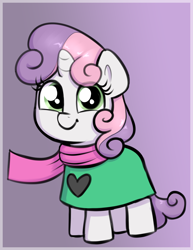 Size: 1428x1845 | Tagged: safe, artist:heretichesh, imported from derpibooru, sweetie belle, pony, unicorn, clothes, crossover, deltarune, female, filly, foal, ralsei, scarf, solo