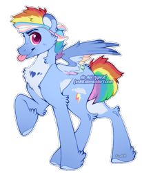 Size: 593x721 | Tagged: safe, artist:foxklt, imported from twibooru, rainbow dash, pegasus, pony, alternate design, coat markings, colored wings, female, fluffy, headband, image, looking at you, mare, multicolored wings, png, pride, pride flag, rainbow wings, short hair, simple background, solo, tongue out, transgender pride flag, transparent background, white outline, wings