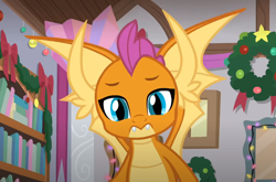 Size: 808x533 | Tagged: safe, imported from derpibooru, screencap, smolder, dragon, the hearth's warming club, cropped, dragoness, female, looking at you, solo, spread wings, wings