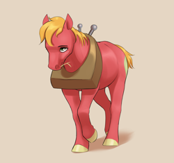 Size: 2829x2661 | Tagged: safe, artist:aquaticvibes, imported from derpibooru, big macintosh, earth pony, pony, big macintosh's yoke, freckles, horse collar, male, raised hoof, solo, stallion, straw in mouth