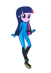 Size: 3035x4299 | Tagged: safe, artist:rollyagami02, imported from derpibooru, twilight sparkle, human, equestria girls, clothes, clothes swap, cosplay, costume, metroid, samus aran, simple background, solo, white background, zero suit