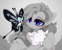 Size: 5000x4000 | Tagged: safe, artist:xsatanielx, imported from derpibooru, beautifly, pegasus, pony, advertisement, female, flower, grayscale, mare, monochrome, partial color, pokémon, ych example, your character here