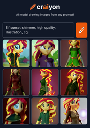 Size: 1072x1527 | Tagged: safe, imported from derpibooru, sunset shimmer, elf, human, equestria girls, ai content, ai generated, cgi, generator:craiyon, illustration