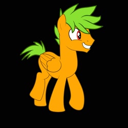 Size: 2000x2000 | Tagged: safe, artist:jamextreme140, imported from derpibooru, oc, oc only, oc:galder rust, pegasus, pony, base used, black background, excited, folded wings, grin, high res, male, pegasus oc, simple background, smiling, solo, stallion, trotting, wings