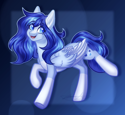 Size: 1400x1287 | Tagged: safe, artist:purplegrim40, imported from derpibooru, oc, oc only, pegasus, pony, abstract background, female, mare, pegasus oc, smiling, solo, wings