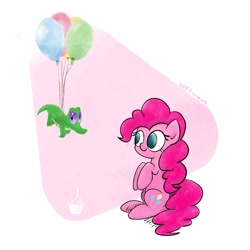 Size: 1773x1773 | Tagged: safe, artist:widelake, imported from derpibooru, gummy, pinkie pie, earth pony, balloon, cute, diapinkes, simple background, white background