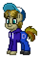 Size: 168x240 | Tagged: safe, artist:dematrix, imported from derpibooru, oc, oc only, oc:demian colton, pony, unicorn, pony town, cap, clothes, hat, male, pixel art, simple background, solo, stallion, transparent background