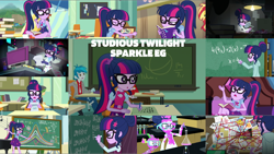 Size: 1974x1112 | Tagged: safe, edit, edited screencap, editor:quoterific, imported from derpibooru, screencap, heath burns, sandalwood, sci-twi, spike, spike the regular dog, sunset shimmer, thunderbass, twilight sparkle, dog, human, eqg summertime shorts, equestria girls, equestria girls series, friendship games, friendship math, holidays unwrapped, mad twience, overpowered (equestria girls), rollercoaster of friendship, subs rock, the finals countdown, the last day of school, spoiler:eqg series (season 2), :o, beach, beach chair, blizzard or bust, book, bowtie, chair, chalk, chalkboard, clothes, cutie mark on clothes, eyes closed, female, geode of telekinesis, glasses, goggles, jewelry, magical geodes, male, necklace, offscreen character, open mouth, ponytail, text