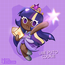 Size: 2000x2000 | Tagged: safe, artist:seasemissary, imported from derpibooru, twilight sparkle, human, the last problem, chibi, clothes, cookie run, coronation dress, dark skin, dress, humanized, second coronation dress, solo