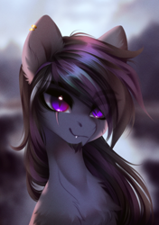 Size: 2012x2860 | Tagged: safe, artist:shenki, imported from derpibooru, oc, oc only, earth pony, pony, beard, bust, ear piercing, facial hair, piercing, slit pupils, solo