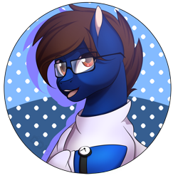 Size: 1000x1000 | Tagged: safe, artist:digitaldrawingmachine, imported from derpibooru, oc, earth pony, pony, clock, clothes, commission, glasses, open mouth, open smile, simple background, smiling, solo, transparent background