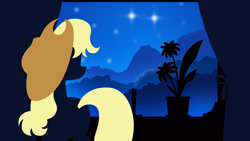 Size: 3920x2205 | Tagged: safe, artist:simonk0, imported from derpibooru, applejack, earth pony, pony, applejack's hat, cowboy hat, female, hat, high res, night, silhouette, solo, stars, wallpaper, window