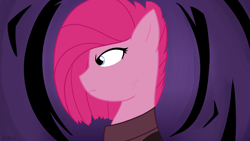 Size: 3840x2160 | Tagged: safe, alternate version, artist:reinbou, imported from derpibooru, pinkie pie, earth pony, pony, the cutie re-mark, alternate hairstyle, pinkamena diane pie, purple background, simple background, solo