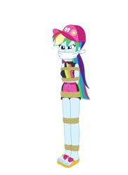 Size: 762x1049 | Tagged: safe, artist:robukun, imported from derpibooru, rainbow dash, human, equestria girls, equestria girls series, forgotten friendship, beach hat, bondage, bound and gagged, cloth gag, clothes, gag, hat, rope, rope bondage, ropes, sandals, simple background, swimsuit, tied up, transparent background