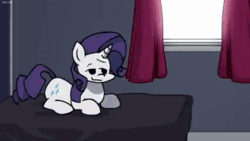 Size: 426x240 | Tagged: safe, artist:rainbrony, imported from derpibooru, rarity, oc, oc:stoney poney, earth pony, pony, unicorn, angry, animated, arrow, bed, bedroom, bedroom eyes, cross-popping veins, curtains, drugs, duo, emanata, eyes closed, female, friday night funkin', frown, funkin' is magic, gritted teeth, high, horn, kush, lying down, male, mare, marijuana, numbers, one eye closed, prone, smiling, sound, stallion, stoned, teeth, text, voice acting, webm, window, wink, youtube link
