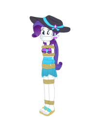 Size: 1280x1761 | Tagged: safe, artist:robukun, imported from derpibooru, rarity, human, equestria girls, equestria girls series, forgotten friendship, bondage, bound and gagged, cloth gag, clothes, gag, hat, rope, rope bondage, ropes, sandals, simple background, swimsuit, tied up, transparent background