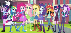 Size: 1306x612 | Tagged: safe, imported from twibooru, applejack, fluttershy, pinkie pie, rainbow dash, rarity, sci-twi, starlight glimmer, sunset shimmer, twilight sparkle, equestria girls, humane five, humane seven, humane six, image, needs more jpeg, solo
