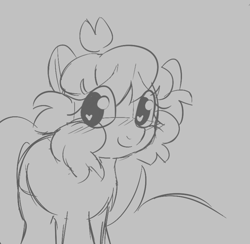 Size: 794x776 | Tagged: safe, artist:mushy, oc, oc only, earth pony, pony, aggie.io, female, heart eyes, mare, monochrome, simple background, sketch, smiling, wingding eyes