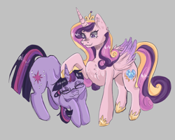 Size: 1432x1144 | Tagged: safe, princess cadance, twilight sparkle, alicorn, pony, unicorn, aggie.io, eyes closed, female, glasses, mare, petting, simple background, smiling