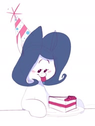 Size: 1480x1948 | Tagged: safe, artist:hattsy, oc, oc only, oc:hattsy, earth pony, blushing, cake, food, hat, party hat, plate, simple background, smiling, tongue out, white background