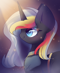 Size: 1800x2200 | Tagged: safe, artist:miryelis, imported from derpibooru, oc, oc only, oc:velvet remedy, pony, unicorn, fallout equestria, big eyes, clothes, female, long hair, signature, simple background, smiling, solo