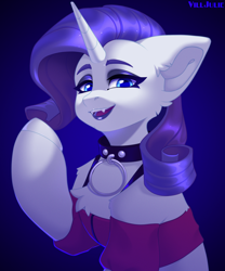 Size: 2000x2400 | Tagged: safe, artist:villjulie, imported from derpibooru, rarity, pony, unicorn, bust, clothes, collar, fangs, female, goth, high res, mare, raised hoof, redesign, solo