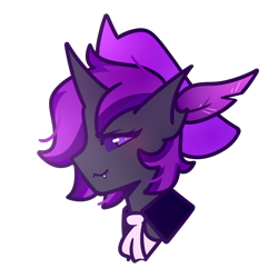 Size: 2500x2500 | Tagged: safe, artist:fuzzystarart, imported from derpibooru, oc, oc only, oc:eva dynerus, changeling, horn, purple changeling, purple eyes, purple hair, simple background, solo, transparent background, tricorn