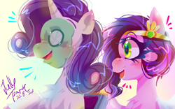 Size: 1920x1200 | Tagged: safe, artist:jully-park, derpibooru exclusive, imported from derpibooru, pipp petals, rarity, pegasus, pony, unicorn, adorapipp, cucumber, cute, duo, female, food, g4, g5, hair curlers, lineless, mare, mud mask, my little pony: a new generation, my little pony: tell your tale