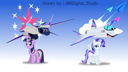 Size: 1978x1112 | Tagged: safe, artist:rarity3257, imported from derpibooru, oc, oc:nightfall sparkle, oc:stardust falken, alicorn, pony, unicorn, ace combat, jet, jet fighter, photo, sukhoi, xfa-27