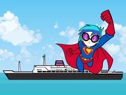 Size: 1000x750 | Tagged: safe, imported from derpibooru, dj pon-3, vinyl scratch, human, equestria girls, dc comics, flying, ocean liner, superman