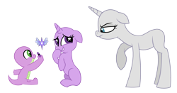 Size: 3121x1633 | Tagged: safe, artist:velveagicsentryyt, imported from derpibooru, oc, oc only, dragon, pony, unicorn, baby, baby dragon, baby pony, base, crayon, dragon oc, female, filly, floppy ears, foal, frown, grin, horn, mare, nervous, nervous grin, non-pony oc, raised hoof, simple background, sitting, smiling, transparent background, unamused, unicorn oc